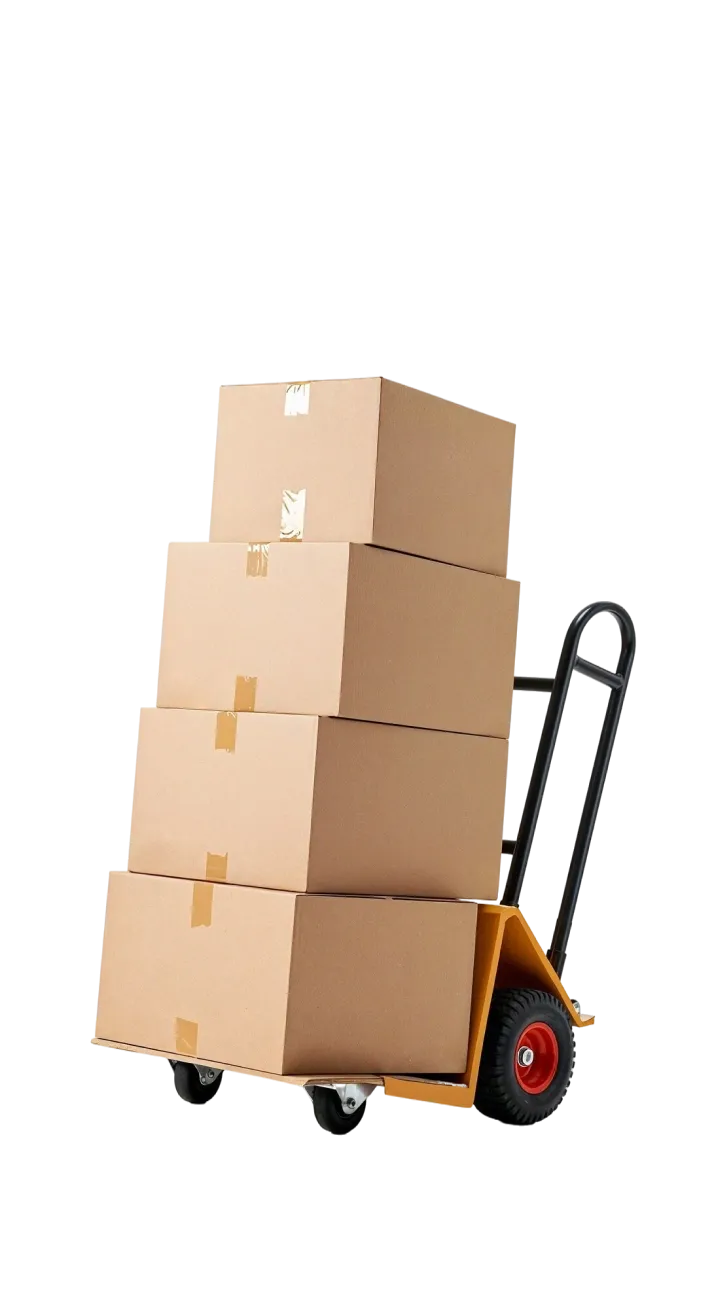 Cajas de cartón apiladas sobre una carretilla de carga
